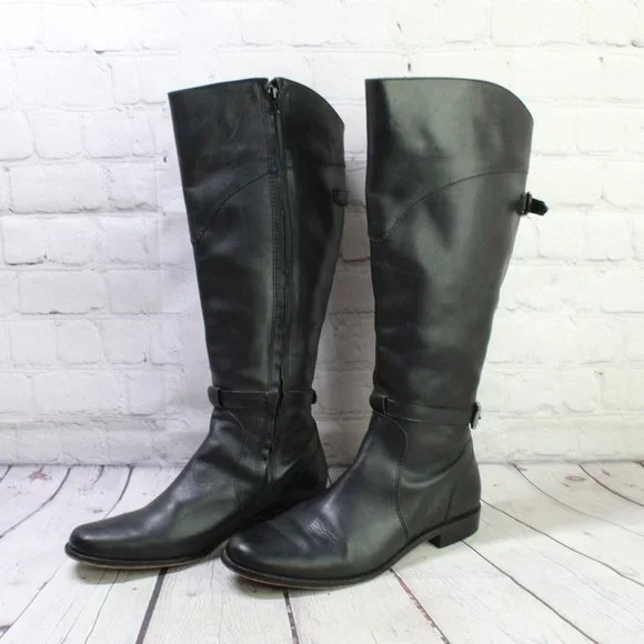 LL Bean Black Leather Side Zipper Knee High Riding Boots Size 9 Medium - Picture 2 of 9